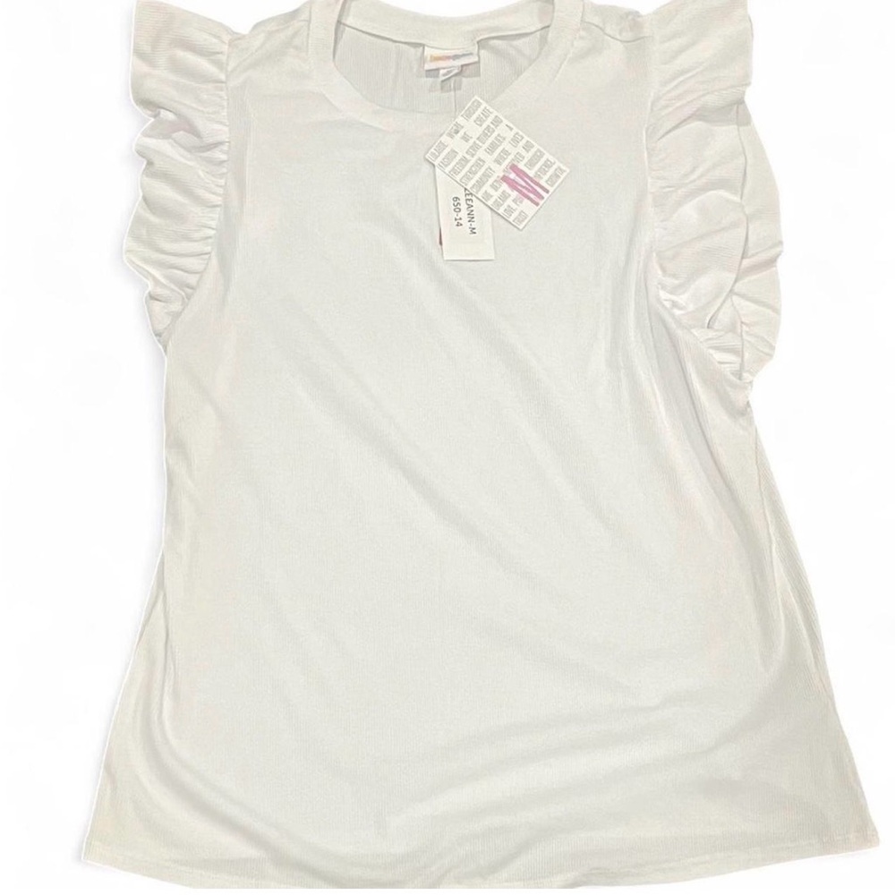 Lularoe Leeann White Ruffle Sleeve Top Size M NWTNW